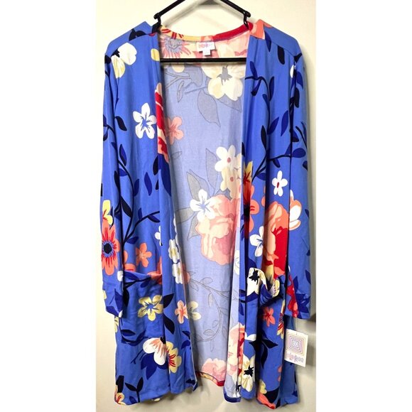 LuLaRoe Womens Floral Open Front Cardigan XL Blue/Multicolor Polyester/Spandex - Picture 1 of 5
